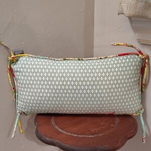 Echo Design Rectangle Throw Pillow Green Diamond Print w 4 Corner Tie Accents